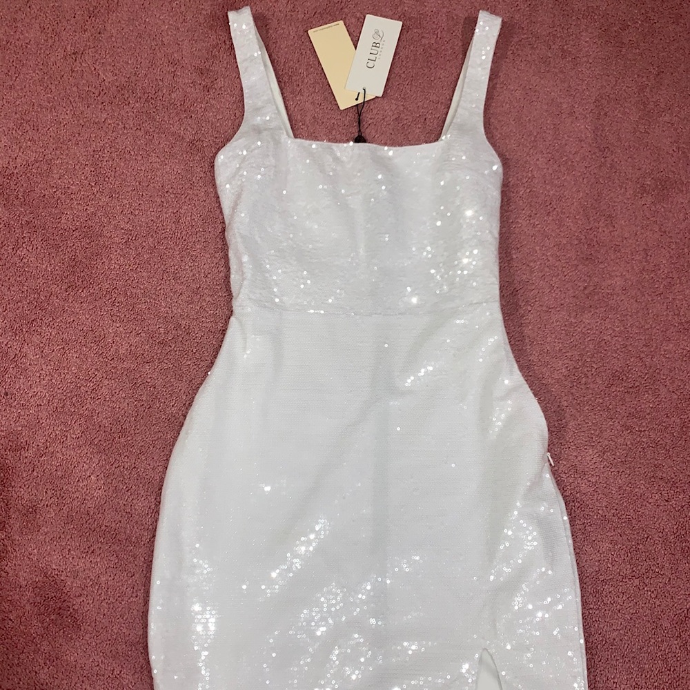 Club L London white sequin mini dress NWT